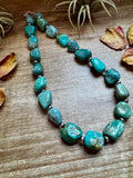 18-Inch Turquoise Nugget Necklace with 4mm Sterling Silver Pearls