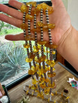 26 inch sterling silver pearls necklace with yellow amber beads