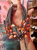 Orange/Red Shell Heart & Sterling Silver Pearl Necklace - 15 inch