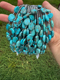 15-Inch Flat Blue Turquoise & Sterling Silver Pearl Choker