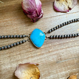 Double Strand Sterling Silver & Turquoise Choker – 13” + Extender – 6 mm Pearls