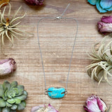 Sterling Silver Chain Necklace with Freeform Turquoise Pendant – 16”