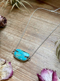 Sterling Silver Chain Necklace with Freeform Turquoise Pendant – 16”