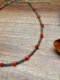 Antique Silver Seed Bead & Dyed Red Coral Choker – 14”