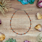 Antique Silver Seed Bead & Dyed Red Coral Choker – 14”