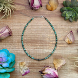 African Turquoise Heishi & Sterling Silver Pearl Necklace