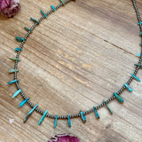Sterling Silver Pearl & Long Blue Turquoise Necklace – 21”