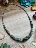 Green Turquoise Graduated Necklace with Sterling Silver Pearls & Hematite – 23”