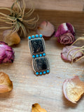 Black Jack & Kingman Turquoise Sterling Silver Statement Ring – Adjustable