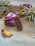 Red Coral Cluster Sterling Silver Ring – Size 9