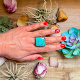 MJ Ring – Sterling Silver Adjustable Square Turquoise Ring – Made by The Bijoux FAB