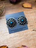 Sterling Silver Concho Earrings with Kingman Turquoise