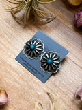 Sterling Silver Concho Earrings with Kingman Turquoise