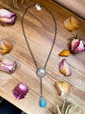 Sterling Silver Buffalo Coin & Kingman Turquoise Lariat Necklace – 18” – Artist Gilbert Nez